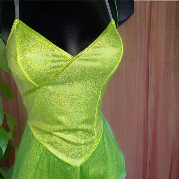 New Small Tinker Bell Dress Wings Halloween Costume Strapless Mini Faerie Set - Picture 2 of 5